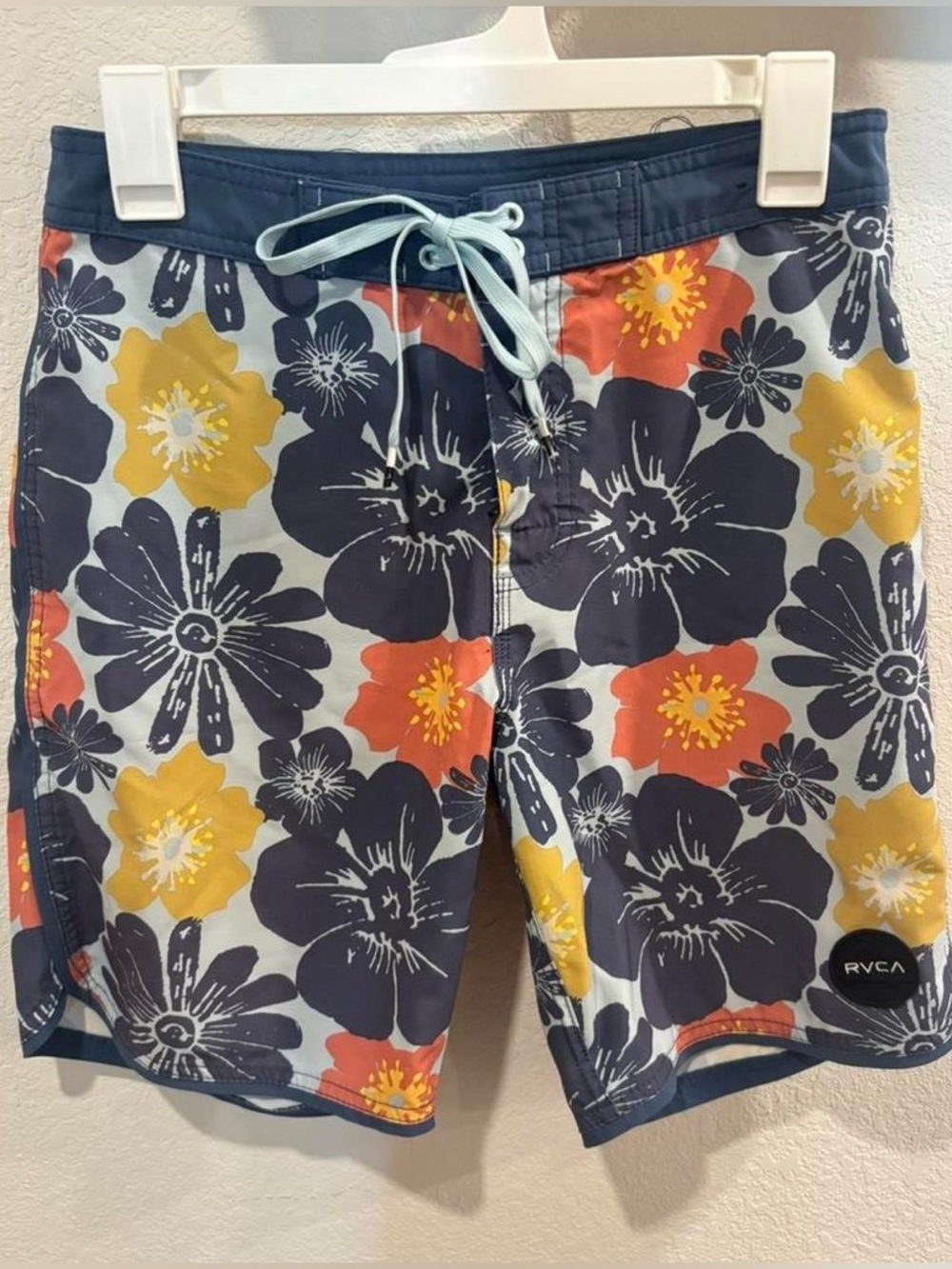 RVCA Navy Floral Board Shorts with Yellow & Orange Accents
